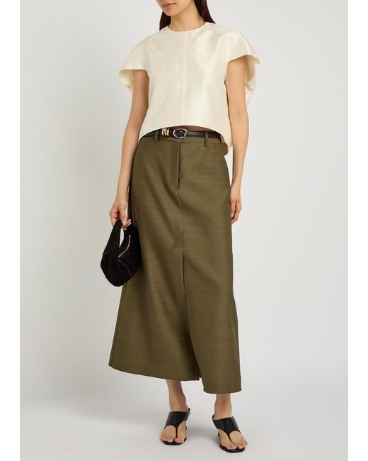 Heirlome Green Lara Wool And Silk-Blend Midi Skirt