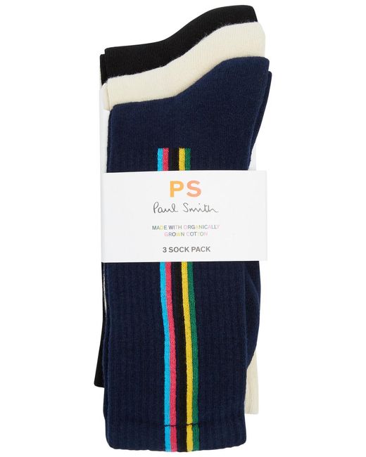 Paul Smith Blue Striped Stretch-cotton Socks for men