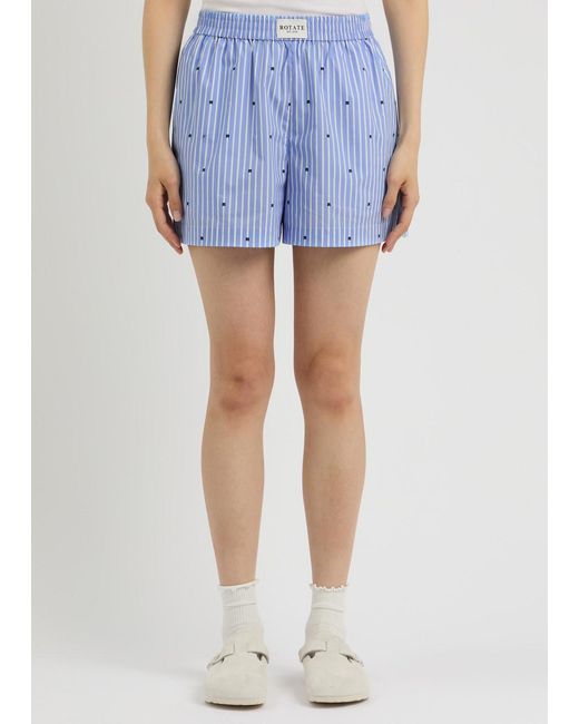 ROTATE SUNDAY Blue Striped Logo Cotton Shorts