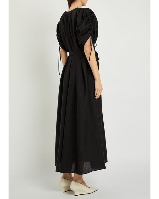 Gabriela Hearst Black Linnea Belted Linen Midi Dress