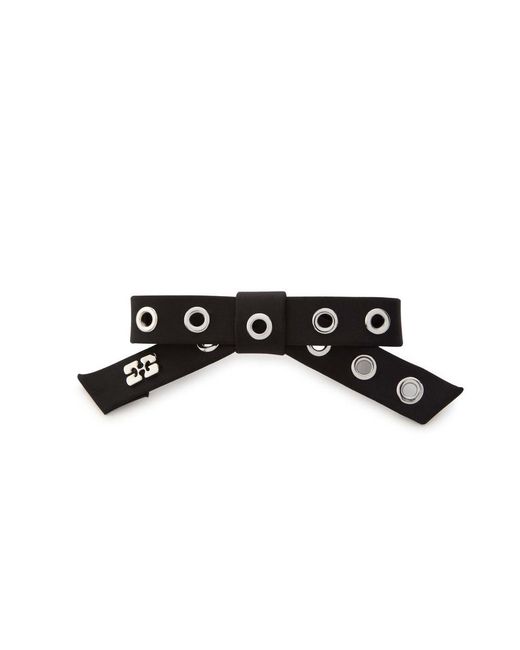 Ganni Black Bow Eyelet-Embellished Satin Hair Clip