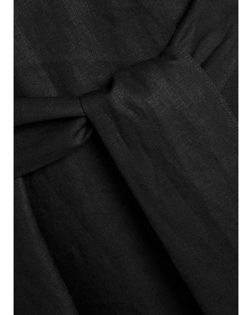Another Tomorrow Black Belted Linen Midi Dress