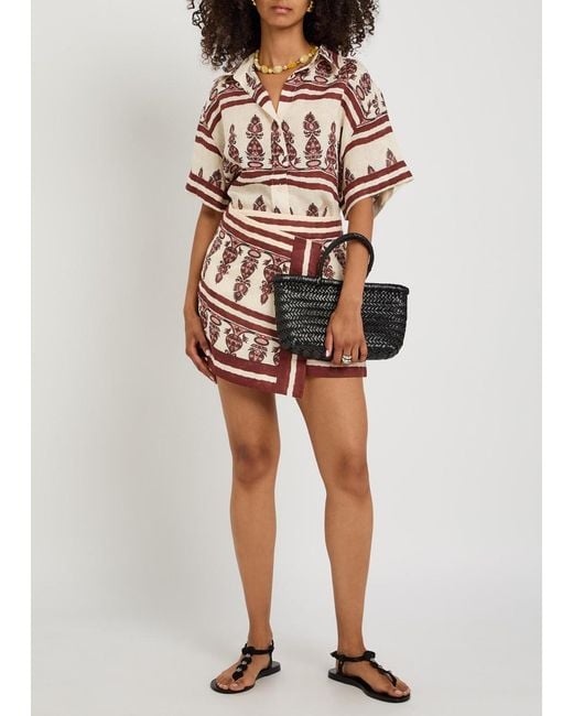 Johanna Ortiz Red Roots Printed Linen Mini Wrap Skirt
