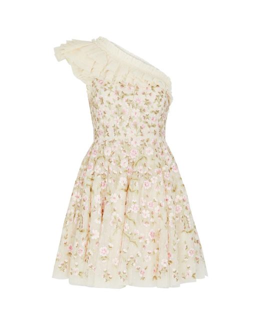 Needle & Thread White Posy Pirouette Floral-Embroidered Tulle Mini Dress