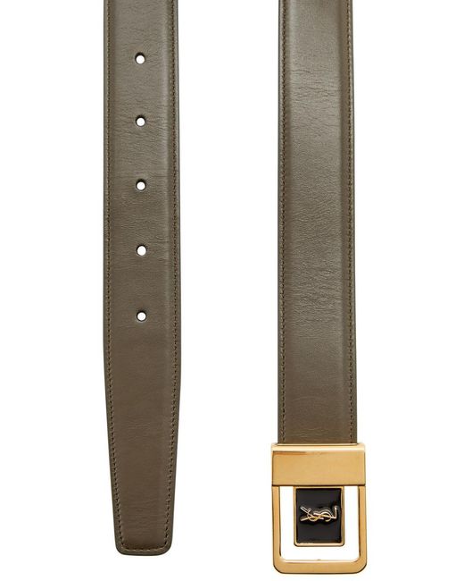 Saint Laurent Green Logo-Plaque Leather Belt