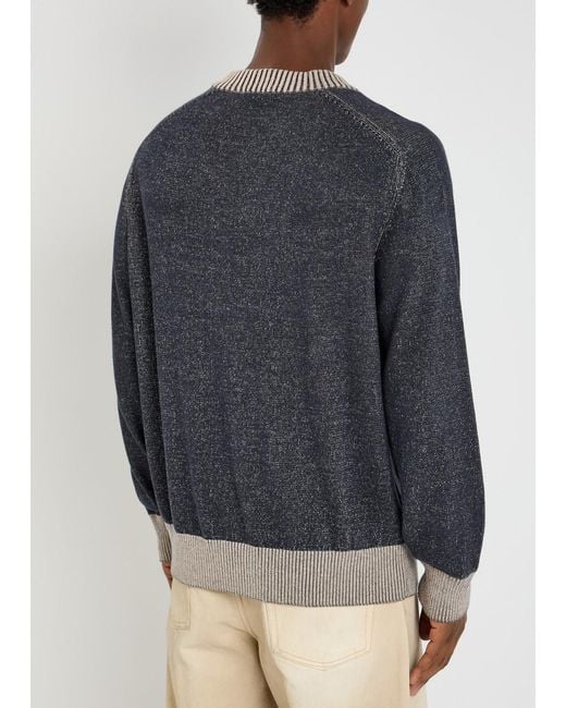 YMC Blue Two-Tone Fine-Knit Sweatshirt for men