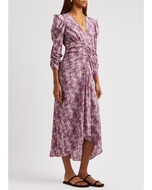 Isabel Marant Purple Albini Printed Stretch-silk Midi Dress