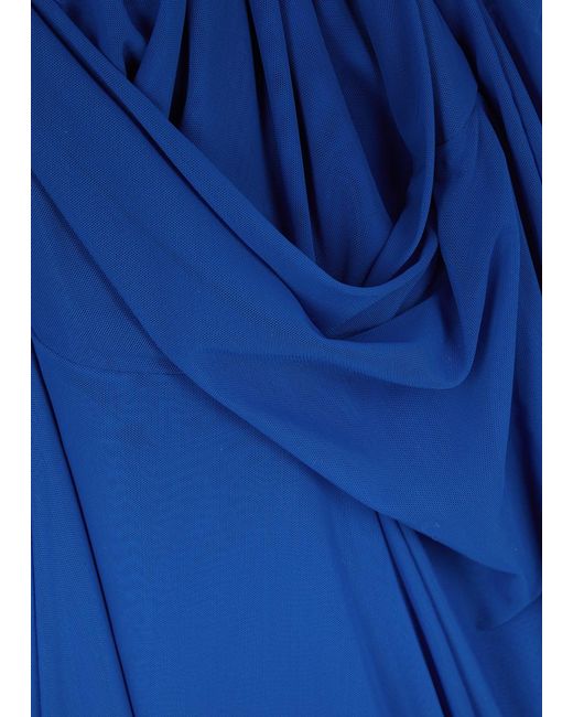Talbot Runhof Blue Draped Stretch-tulle Midi Dress