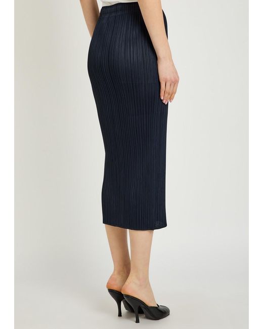 Pleats Please Issey Miyake Blue Pleated Woven Midi Skirt