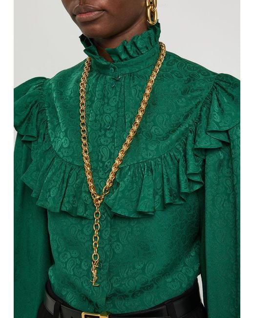 Saint Laurent Metallic Logo Chain Brass Necklace