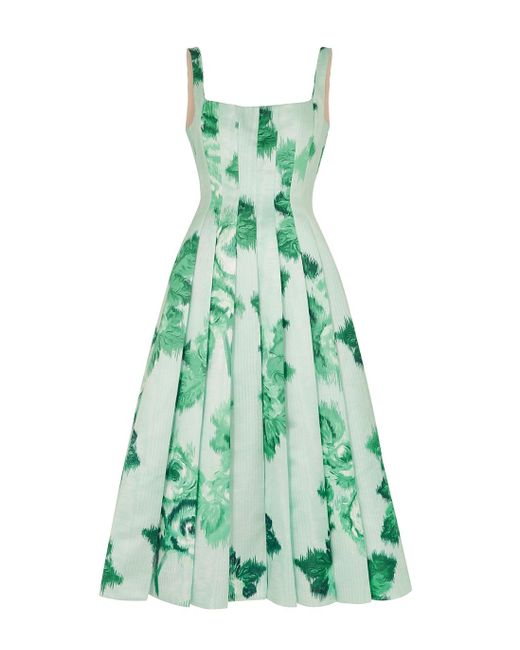 Emilia Wickstead Green Adele Printed Satin Midi Dress