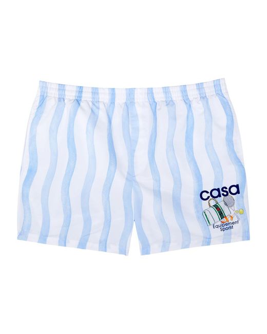 Casablancabrand Blue Striped Logo-Print Shell Swim Shorts for men