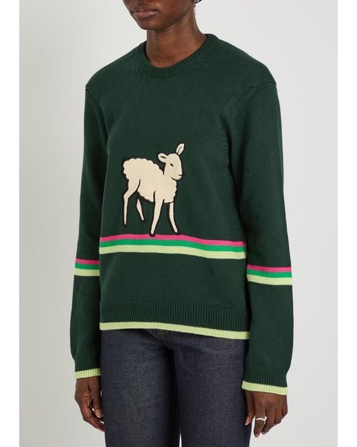 J.W. Anderson Green Sheep Striped Cotton-Knit Jumper