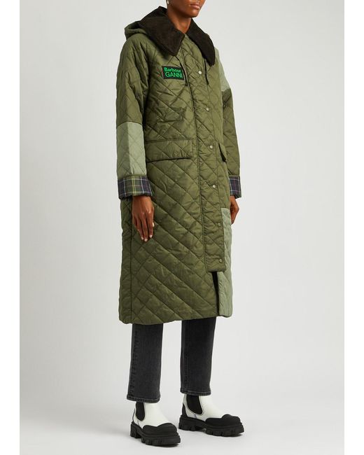 Barbour Green X Ganni Burghley Quilted Shell Coat