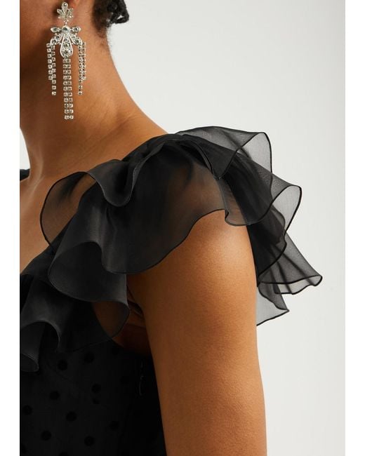 Alessandra Rich Black Polka-Dot Silk Midi Dress