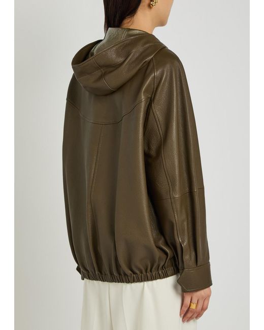 Nour Hammour Green Hooded Grained Leather Jacket
