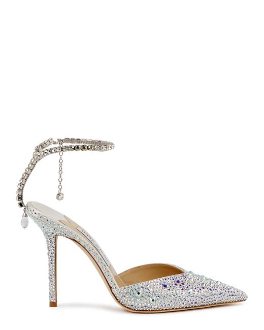 Jimmy Choo Saeda 100 Crystal-embellished Satin Mules in Gold (Metallic) | Lyst