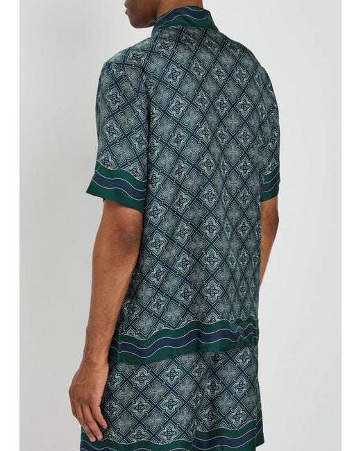 Casablanca Blue Radiating Logo-Monogram Silk Shirt for men
