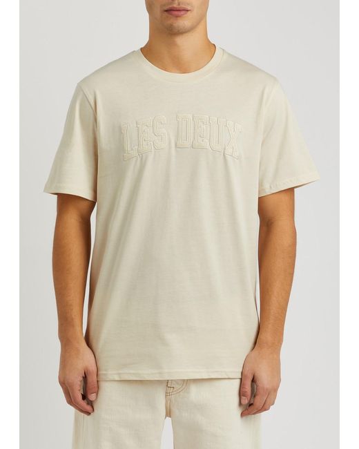 Les Deux White Script Logo Cotton T-shirt for men