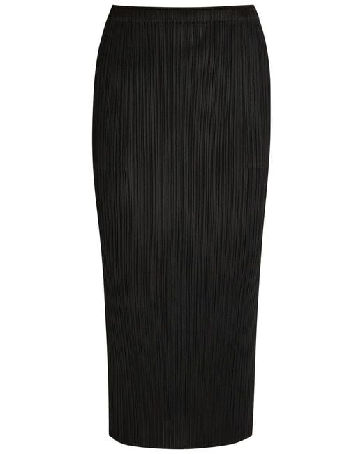 Pleats Please Issey Miyake Black Pleated Woven Midi Skirt