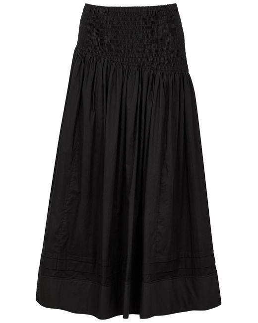 3.1 Phillip Lim Black Smocked Cotton-voile Midi Skirt