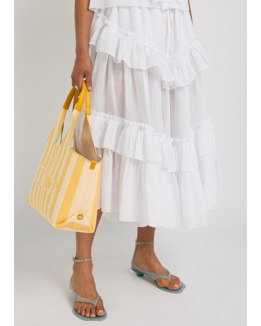 Chloé White Ruffled Cotton Midi Skirt