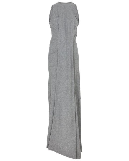 Victoria Beckham Gray Draped Cotton-Jersey Maxi Dress