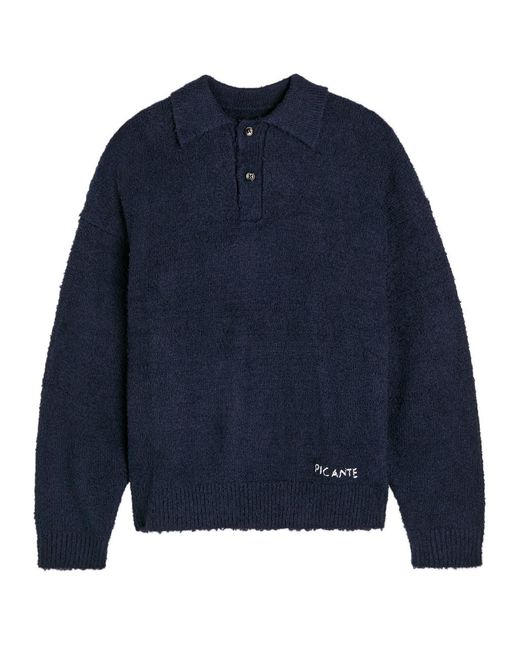 Picante Blue Shaggy Logo-Embroidered Cotton-Blend Polo Jumper for men