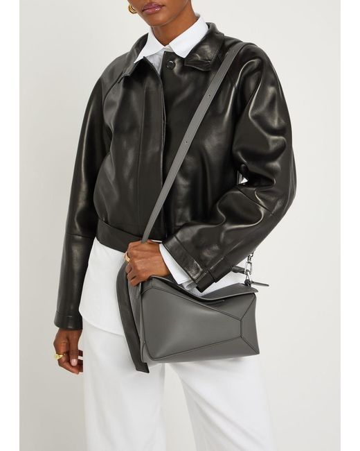 Loewe Gray Puzzle Edge Small Leather Top Handle Bag