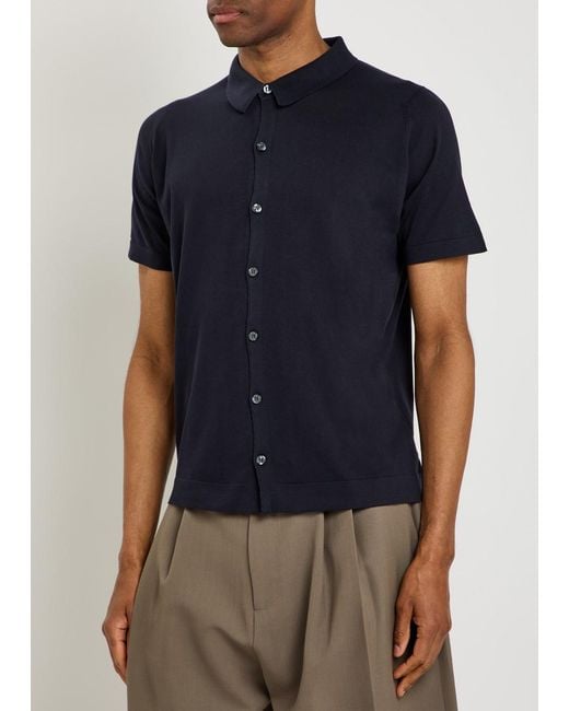 John Smedley Blue Folke Fine-Knit Cotton Shirt for men