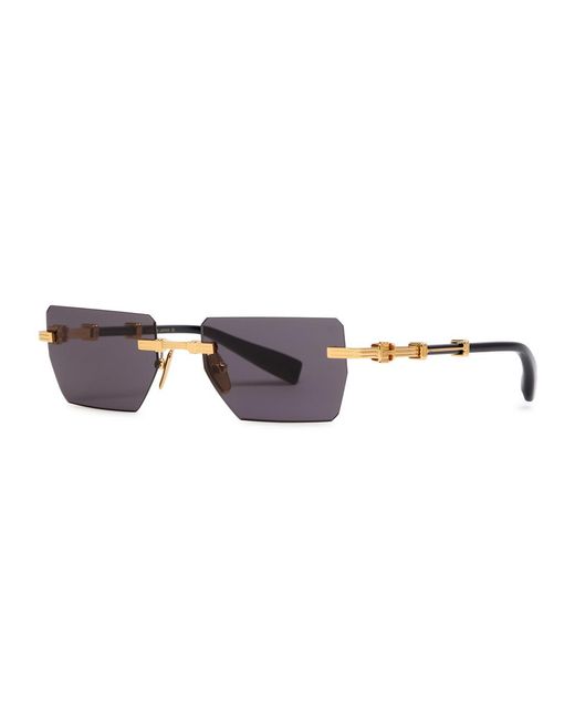 Balmain Metallic Pierre Rimless Rectangle-Frame Sunglasses