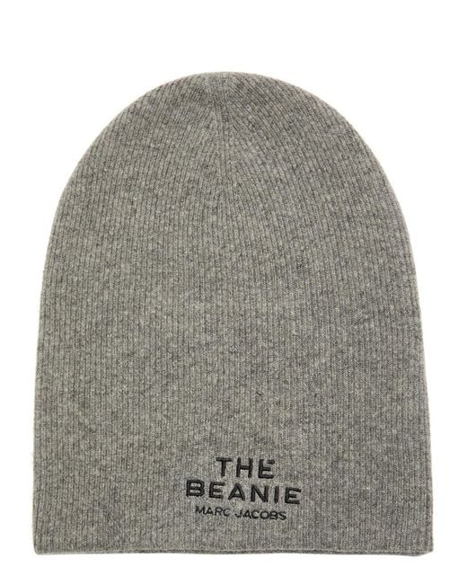 Marc Jacobs Gray The Beanie Logo Merino-Blend Beanie