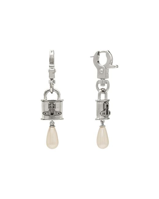 Vivienne Westwood White Celestia Small Padlock Drop Earrings