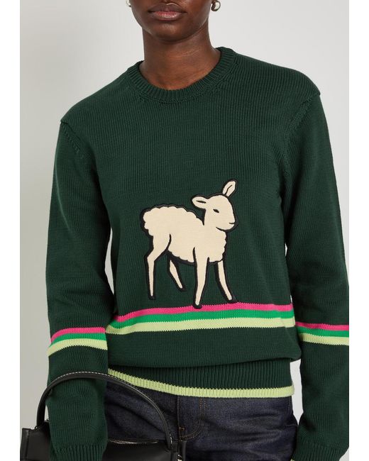 J.W. Anderson Green Sheep Striped Cotton-Knit Jumper