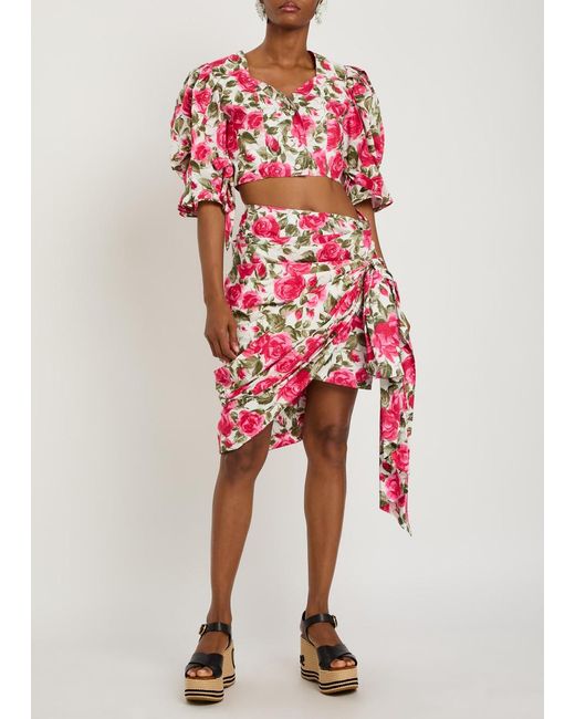 Chloé Red Floral-Print Cotton-Poplin Knee-Length Wrap Skirt