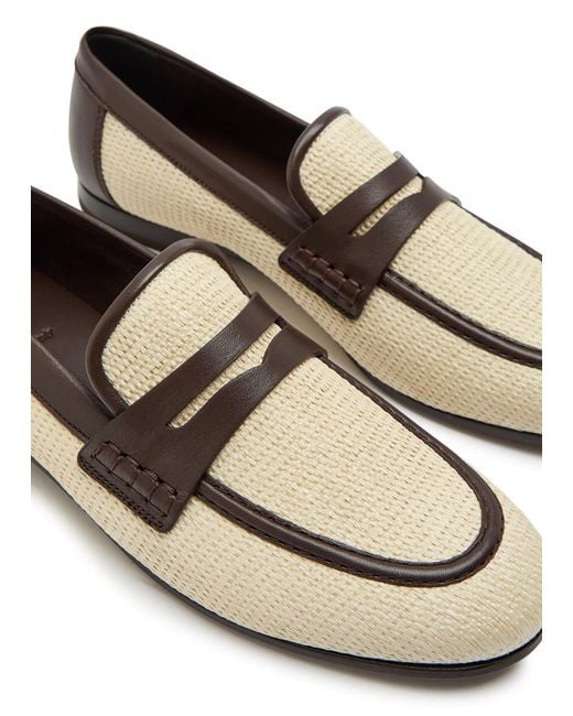 Brunello Cucinelli Natural Leather-Trimmed Raffia Loafers