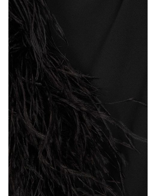 ‎Taller Marmo Black Piccolo Ubud One-shoulder Feather-trimmed Mini Dress