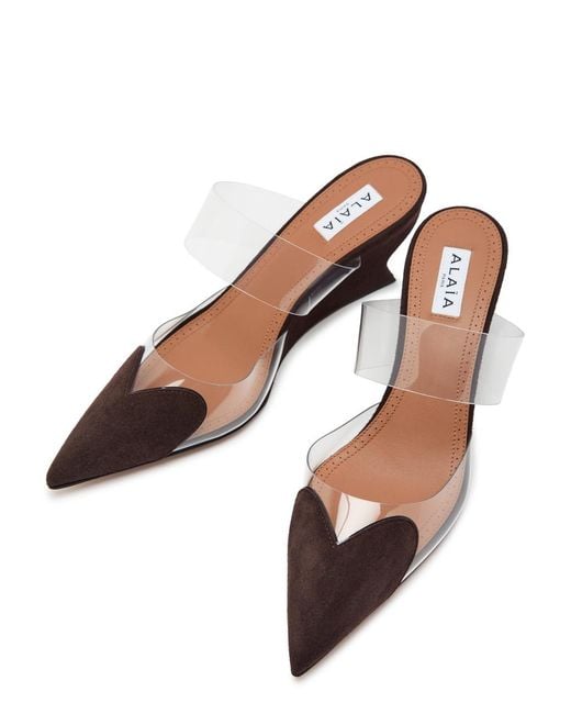 Alaïa Brown Le Coeur 60 Wedge Suede Mules