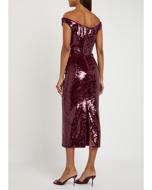 Roland Mouret Purple Sequin-Embellished Mesh Midi Dress