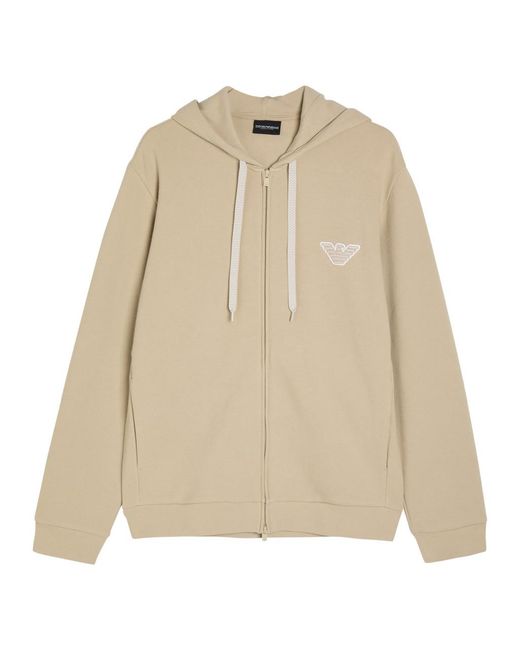 Emporio Armani Natural Hooded Zip-Through Piqué Cotton-Blend Sweatshirt for men