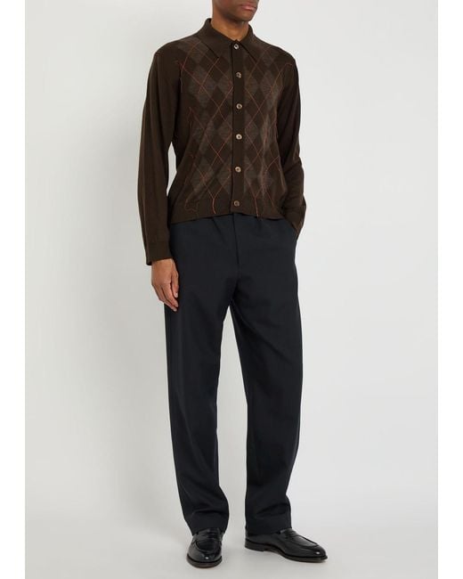 Our Legacy Brown Argyle-Intarsia Wool Polo Shirt for men