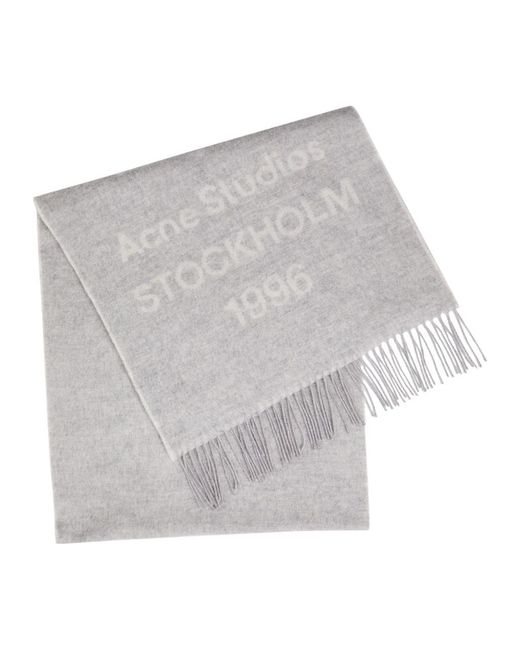 Acne Gray Venus Logo-Intarsia Wool Scarf