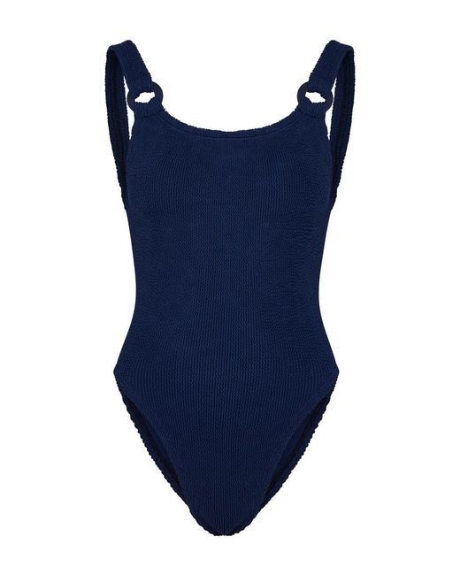 Hunza G Blue Domino Seersucker Swimsuit