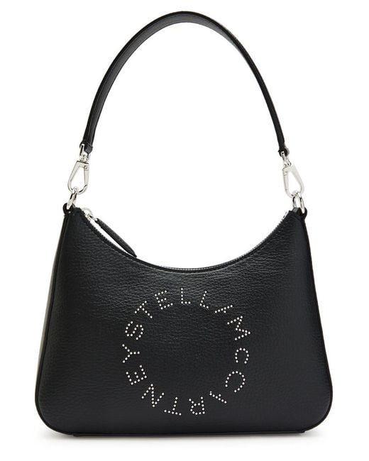 Stella McCartney Black Studded-Logo Faux Leather Shoulder Bag