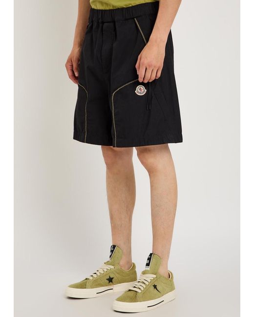 Moncler Black Logo Contrast-Stitch Cotton-Poplin Shorts for men