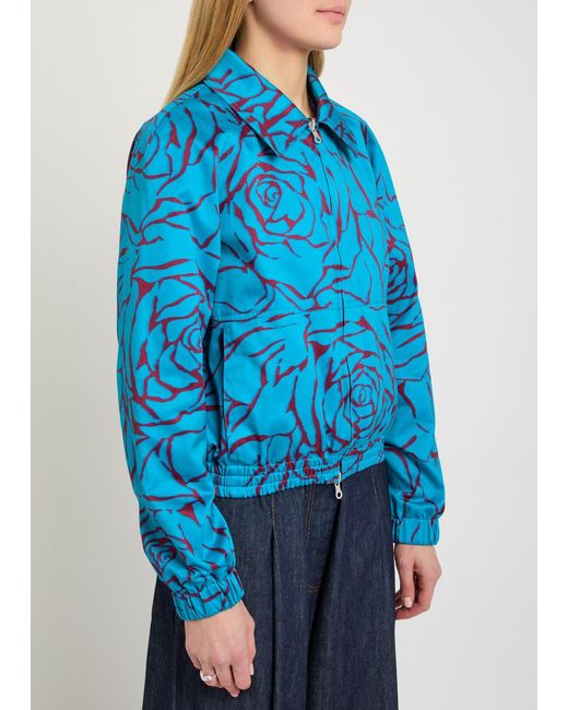 Dries Van Noten Blue Viinnia Floral Print Reversible Cotton Bomber Jacket