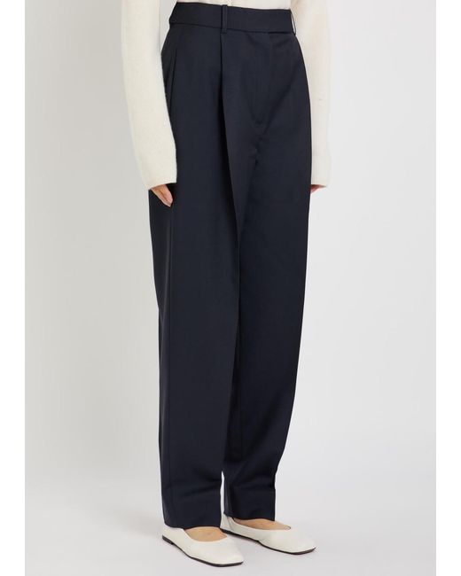 Rohe Blue Daria Pleated Wool-Blend Trousers