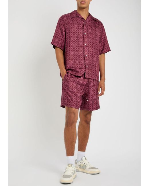 Amiri Red Ma Quad Logo-Monogrammed Silk Shorts for men
