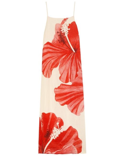 Desmond & Dempsey Red Floral-Printed Linen Night Dress
