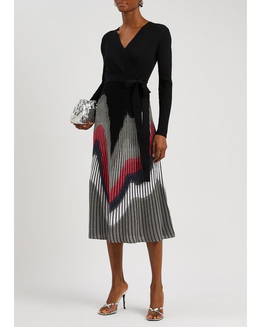 Diane von Furstenberg Black Reiko Ribbed-knit Midi Dress